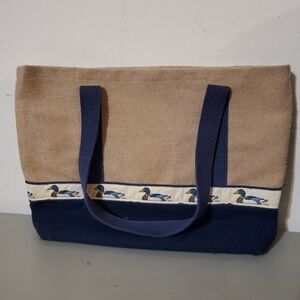 Canvas Tote Bag with Duck Trim - Tan & Navy - Mallard